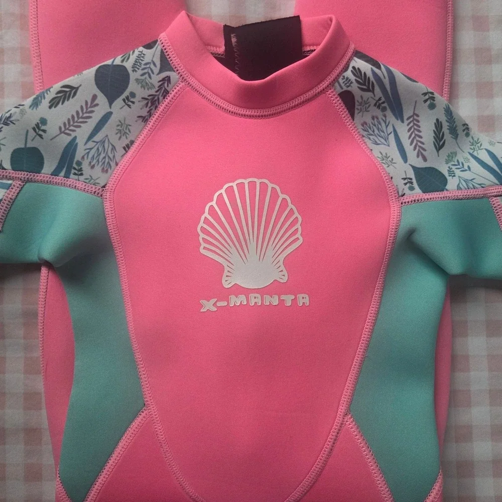 Dive & Sail X-Manta Kids Wetsuit Pink Teal Neoprene Full Body Swim Suit Size S